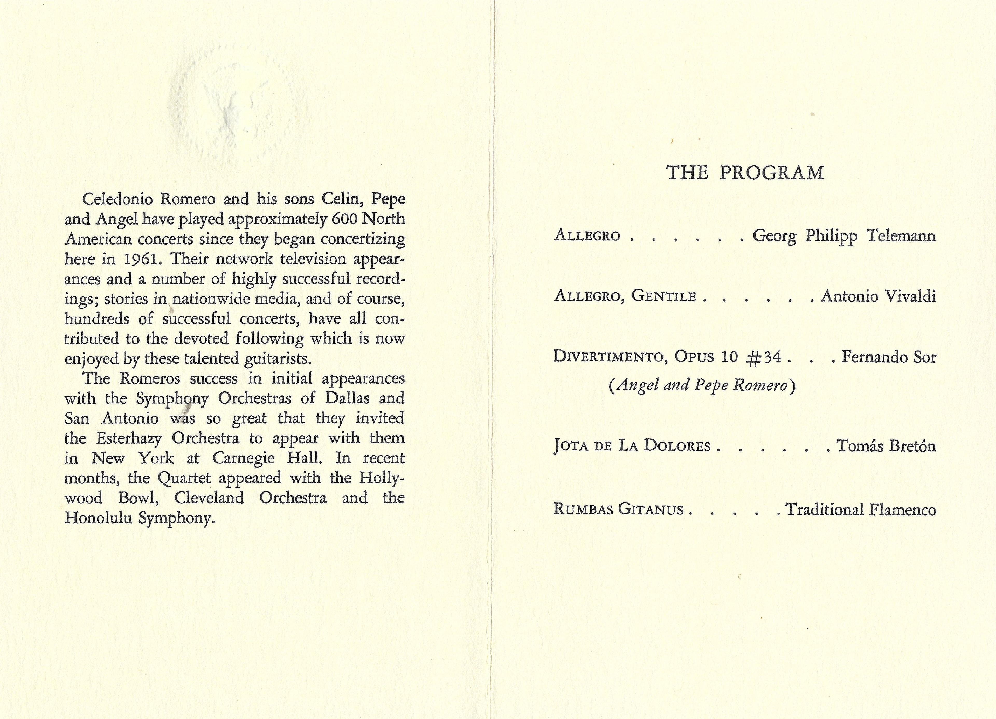 Concert program — Performance in honor of President Richard Nixon and His Excellency the President of the Republic of Korea and Mrs. Park, Thursday, August 21, 1969. St. Francis Hotel, San Francisco, California.