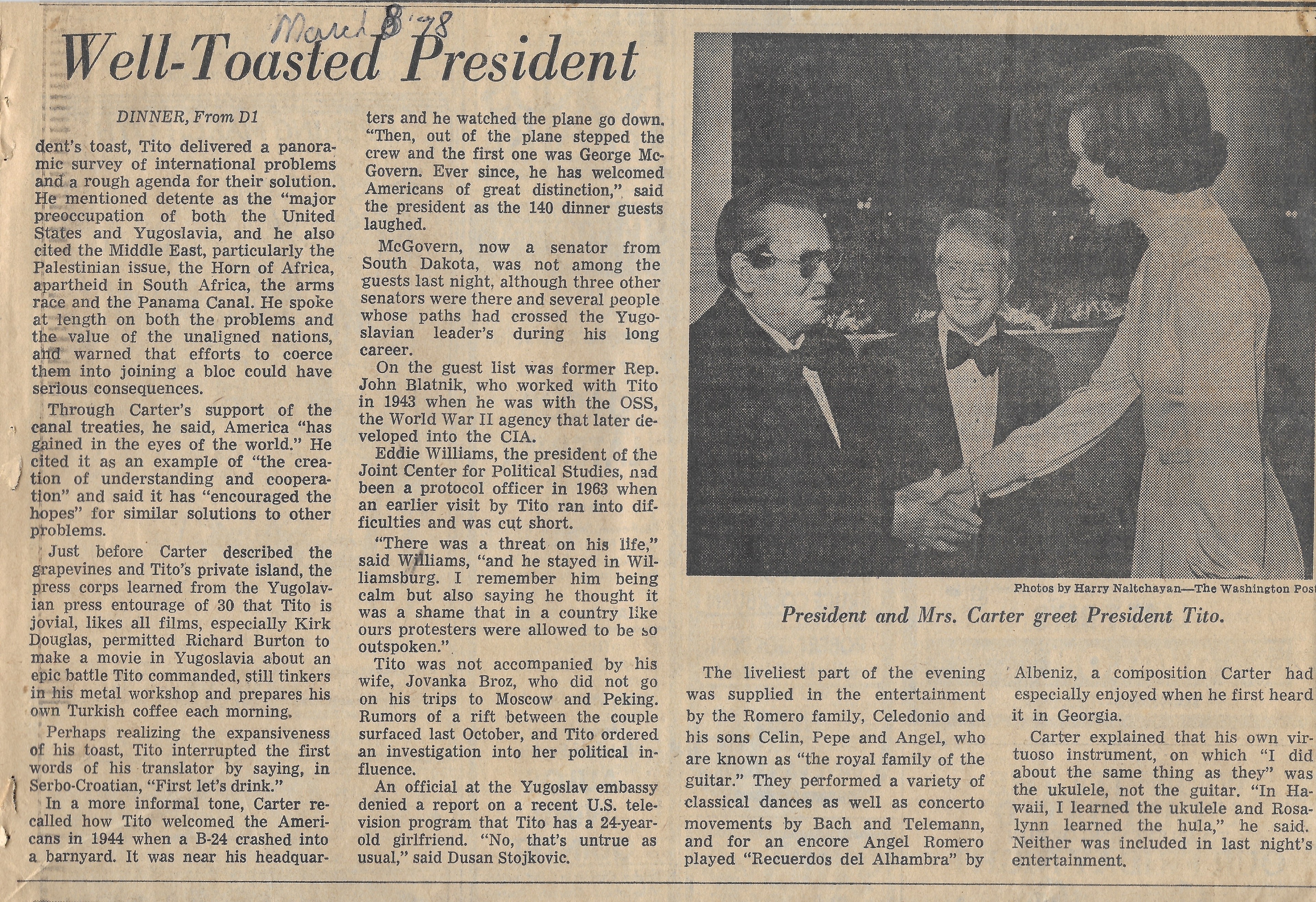White House Performance for President Jimmy Carter, March 7, 1978